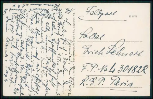 AK Neuwied am Rhein - 1942 Feldpost  - an Wehrmacht FPN-Nummer L 30182 R - Paris