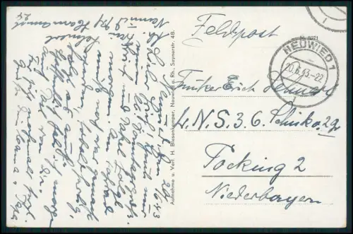 AK Neuwied am Rhein 1943 Feldpost an Wehrmacht Funker mit FPN-Nummer in Pocking