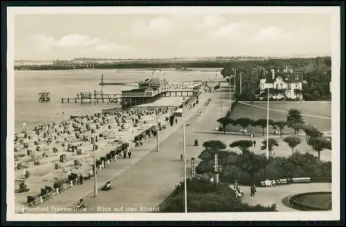 Foto AK - Blick auf Strand und Promenade von Travemünde - Lübeck Ostsee - 1935