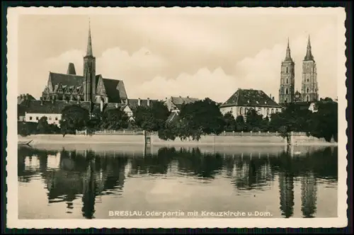 Foto AK Breslau Wrocław Schlesien - von der Oder Blick auf Kreuzkirche und Dom