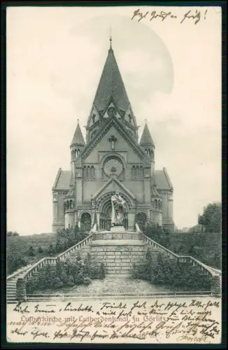 AK - Görlitz in der Lausitz - Luther-Kirche - Luther-Denkmal - 1908 gelaufen