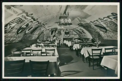 Foto AK -Gasthaus zum Felsenkeller Weinschenke Rüdesheim - Wappen Deckengewölbe