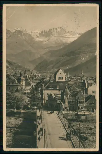 AK - Talferbrücke in Bozen, Südtirol mit den Dolomiten im Hintergrund 1930 gel.