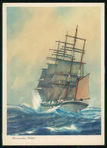 3x AK -  Segelschiff - das bei stürmischem Wetter auf offener See unterwegs ist