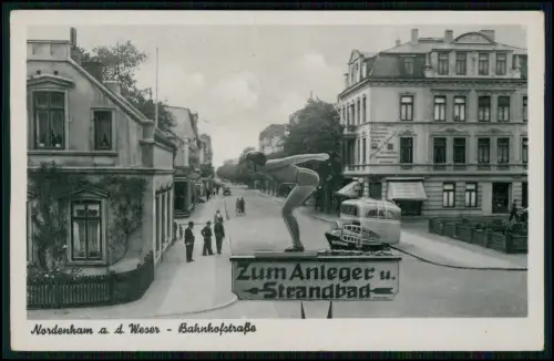 AK - Bahnhofstraße in Nordenham an der Weser - Schild Zum Anleger u. Strandbad