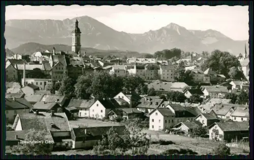 Echt Foto AK - Traunstein in Oberbayern Obb. - Teilansicht mit Häuser und Kirche
