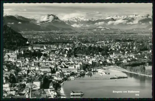 Foto AK - Bregenz mit dem Bodensee im Vordergrund - und den Alpen im Hintergrund