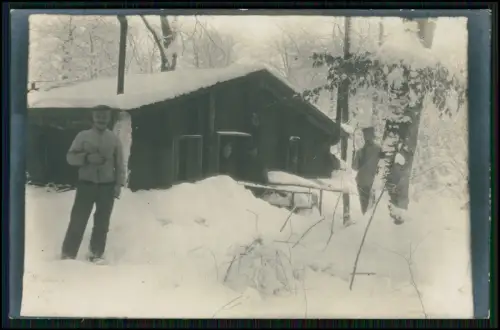 Foto AK 1. WK - Soldaten verschneites Waldlager 1917 - Apremont Wald Meuse Est