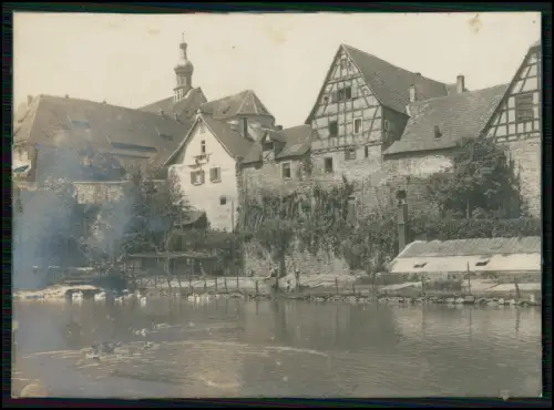 Foto Bad Wimpfen Fachwerkarchitektur Flussufer - Entenweiher barocker Kirchturm
