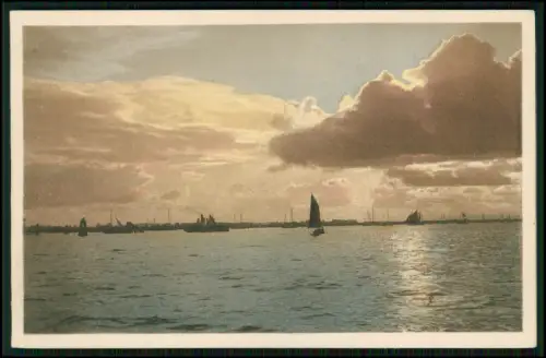 AK - Von der Wasserkante - stimmungsvoller Sonnenuntergang Segelboot ruhiger See