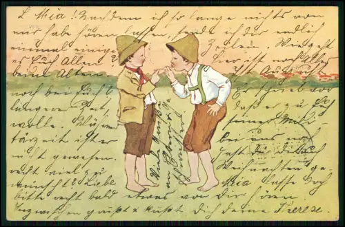 AK Zwei Jungen im Streit oder Spiel – Humor und kindliche Lebensfreude 1903 gel.