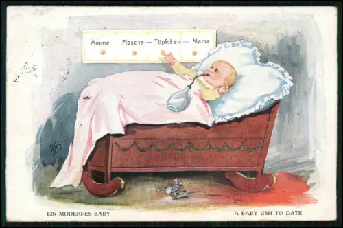 AK Modernes Baby - mit Knopfwahl Amme, Flasche, Töpfchen - frühe Technik Satire