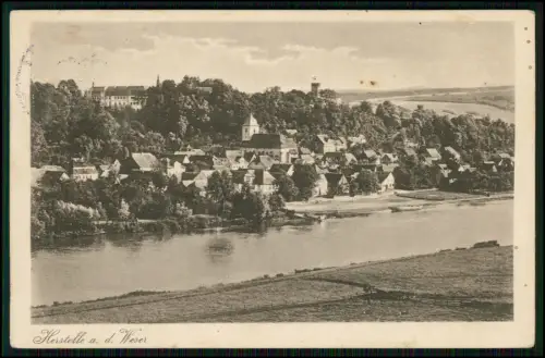 AK Herstelle a. d. Weser - Blick auf idyllisches Dorf mit Kirche - 1914 gelaufen