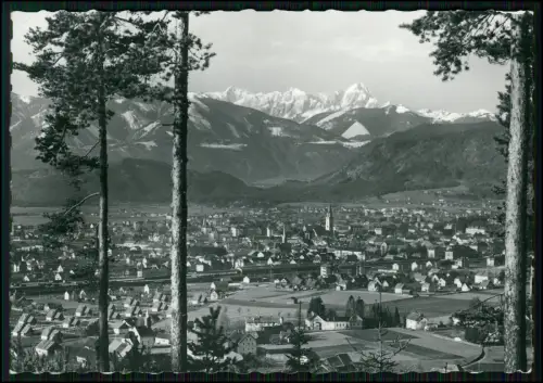 Echt Foto AK Villach Kärnten mit Kirche im Tal Julischen Alpen m. Mangart-Gipfel