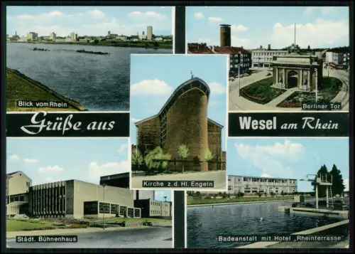 AK - Wesel am Rhein - Mehrbildkarte Berliner Tor, Kirche, Bühnenhaus und Freibad