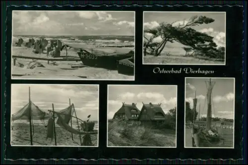 Foto AK Ostseebad Dierhagen Küstenimpressionen mit Fischernetze Boote und Häuser