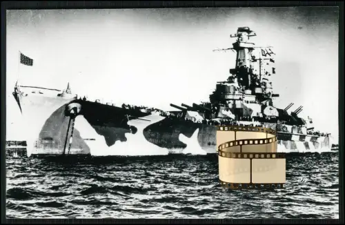 Foto 14x9cm - USS Alabama (BB-60) South-Dakota-Klasse, mit Tarnanstrich im Hafen