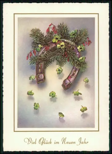 5x AK - Neujahrskarten Glückssymbole Hufeisen vierblättrige Kleeblätter Kalender