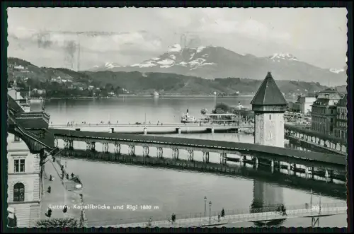Foto AK - Kapellbrücke in Luzern - Schweiz - mit dem Rigi im Hintergrund