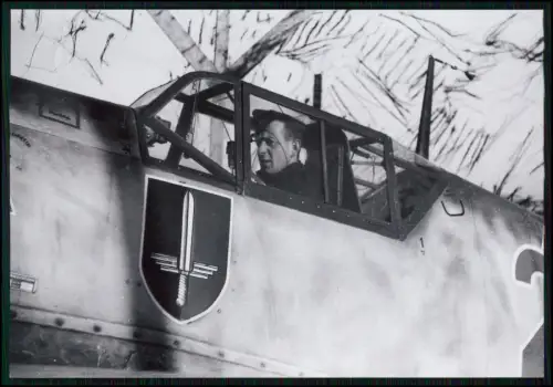 3x Repro Foto Flugzeug Pilot Messerschmitt Bf 109  Staffelwappen getarnt u. Netz