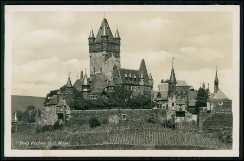 4x Foto AK Burg Cochem Mosel mächtiger Turm Weinberge Ansicht neugotische Anlage