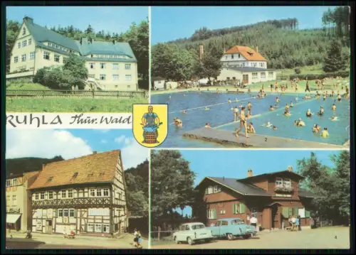 2x Foto AK - Ruhla Thüringer Wald Schwimmbad, Fachwerk, Natur u. Stadtansichten
