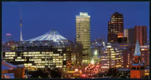XL-Postkarte - 23x12cm - Berlin bei Nacht moderne Sony Center am Potsdamer Platz