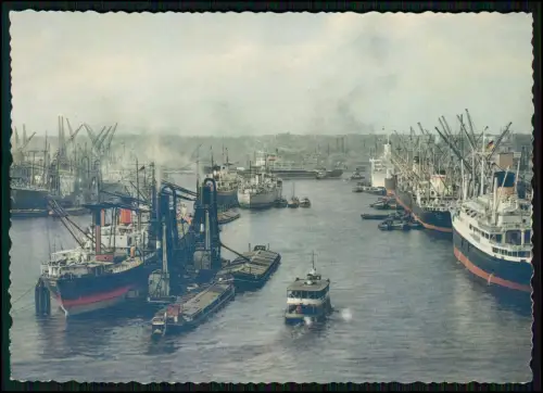 AK - Hamburg Kaiser-Wilhelm-Hafen - viele Frachtschiffe, Kränen rege Schifffahrt