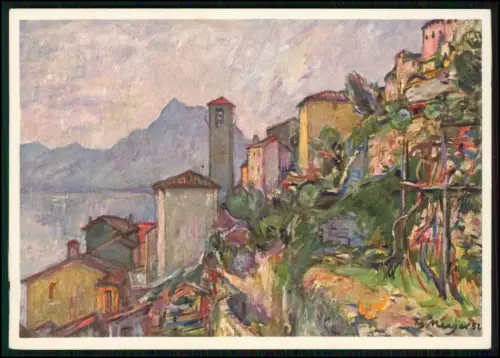 2x AK Gemälde von Fritz Meijer Campagna di Gandria Dorf am Luganersee mit Berge