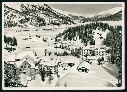 Echt Foto AK - Sils-Maria im Engadin - im Winterkleid verschneite Häuser Kirche