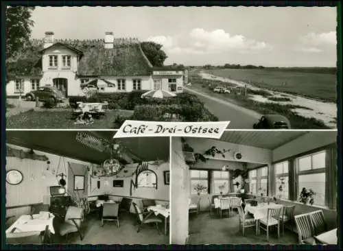 Foto AK  Café Drei an der Ostsee - Glücksburg Holnis - Reetgedecktes Haus Strand