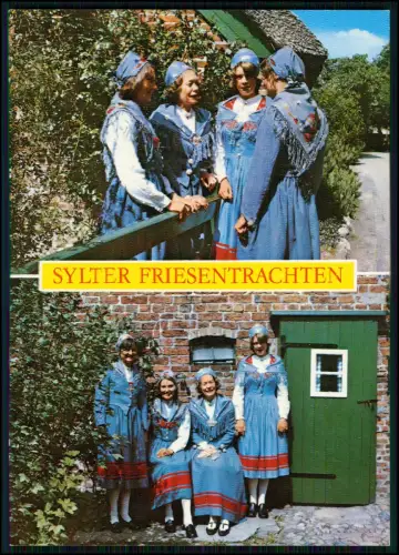 Foto AK - Frauen in blaue Sylter Friesentrachten - Gruppenbild mit jungen Damen