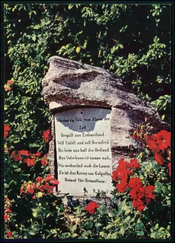 AK - Gedenkstein mit Gedicht Blumenbeet - Sylt Westerland - Friedhof Heimatlose