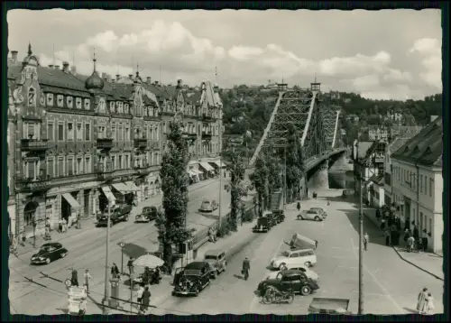 Foto AK - Schillerplatz Dresden Blasewitz Elbufer Loschwitzer Brücke alte Autos