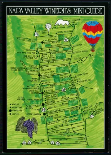 Napa Valley Kalifornien - illustrierte Übersicht mit 57 Weingüter in der Region