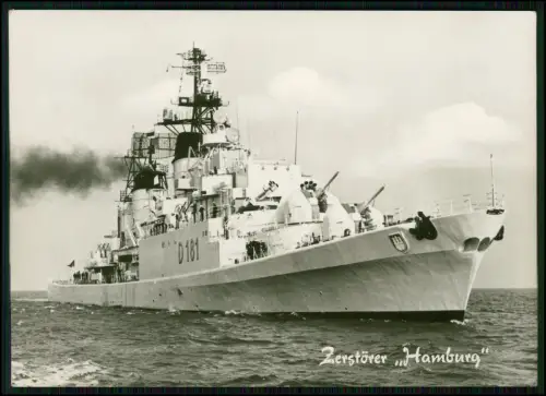Echt Foto AK - Zerstörer Hamburg D-181 - Kriegsschiff der Bundesmarine
