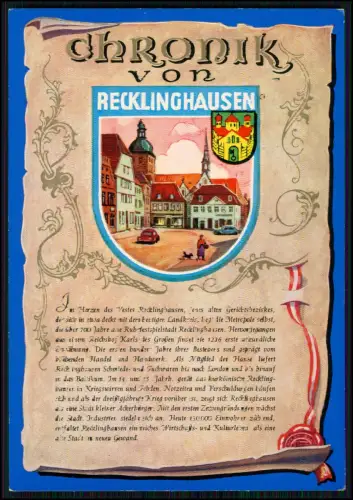 AK - Chronik von Recklinghausen Postkarte mit Stadtwappen, Stadtszene Geschichte