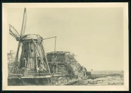 alter Kunstdruck 15x10 Rembrand Windmühle an der Lauriergracht in Amsterdam 1641