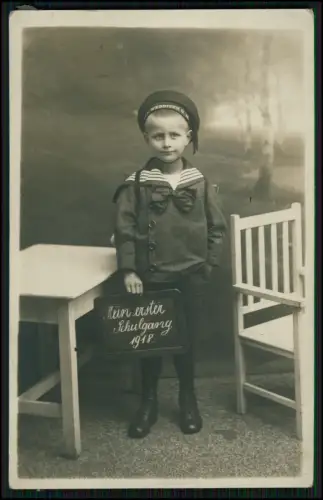 9x Foto AK Mein erster Schulgang 1918 - Junge Matrosenanzug Mütze Weddigen u. a.