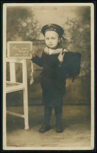 9x Foto AK Mein erster Schulgang 1918 - Junge Matrosenanzug Mütze Weddigen u. a.
