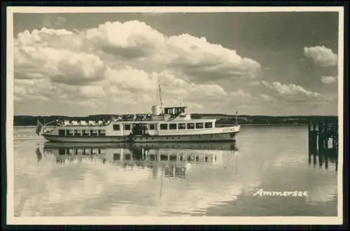 Echt Foto AK Fahrgastschiff Dampfer Utting auf dem Ammersee Spiegelung im Wasser