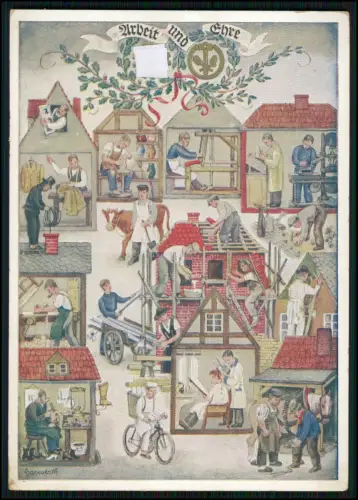 Künstler AK - Reichshandwerkertag 1936, Arbeit und Ehre, Friseur, Bäcker, Töpfer