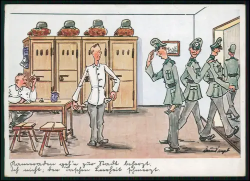 AK - Soldatenkarikatur kein Geld Taschen leer auf Stube - 1942 Feldpost gelaufen