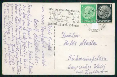 AK München Bewegung  Blick Odeonsplatz - 1938 Stempel Internationale Rennwochen