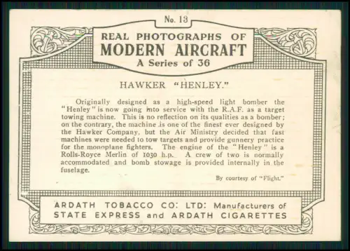 Hawker Henley Britischer Zweisitzer Rolls-Royce-Motor Bomber Zielschleppflugzeug
