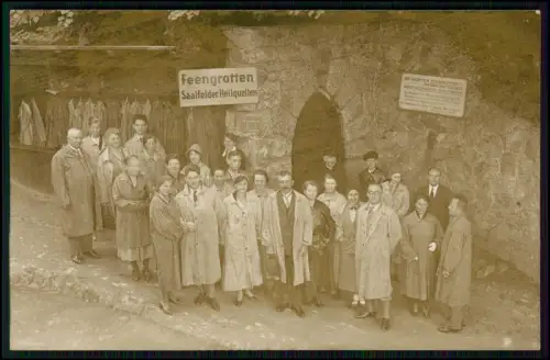 2x Foto u. AK Saalfelder Feengrotten Thüringen Gruppenfoto Tropfsteinhöhle 1936