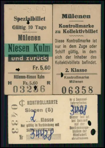 3x Fahrkarten 1959 Spezialbillet Mülenen–Niesen Kulm - und dazugehörig 8x Foto