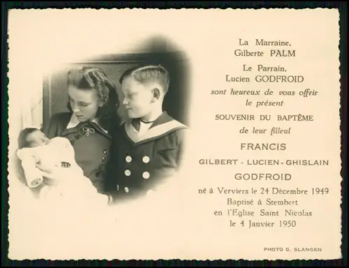 Foto 9x13cm Taufe Francis Gilbert Lucien Ghislain Godfroid Verviers Belgien 1949