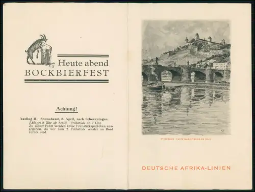4x Menükarte - Deutsche Afrika-Linien Schiff - Dampfer Windhuk Woermann 1937