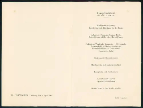 4x Menükarte - Deutsche Afrika-Linien Schiff - Dampfer Windhuk Woermann 1937